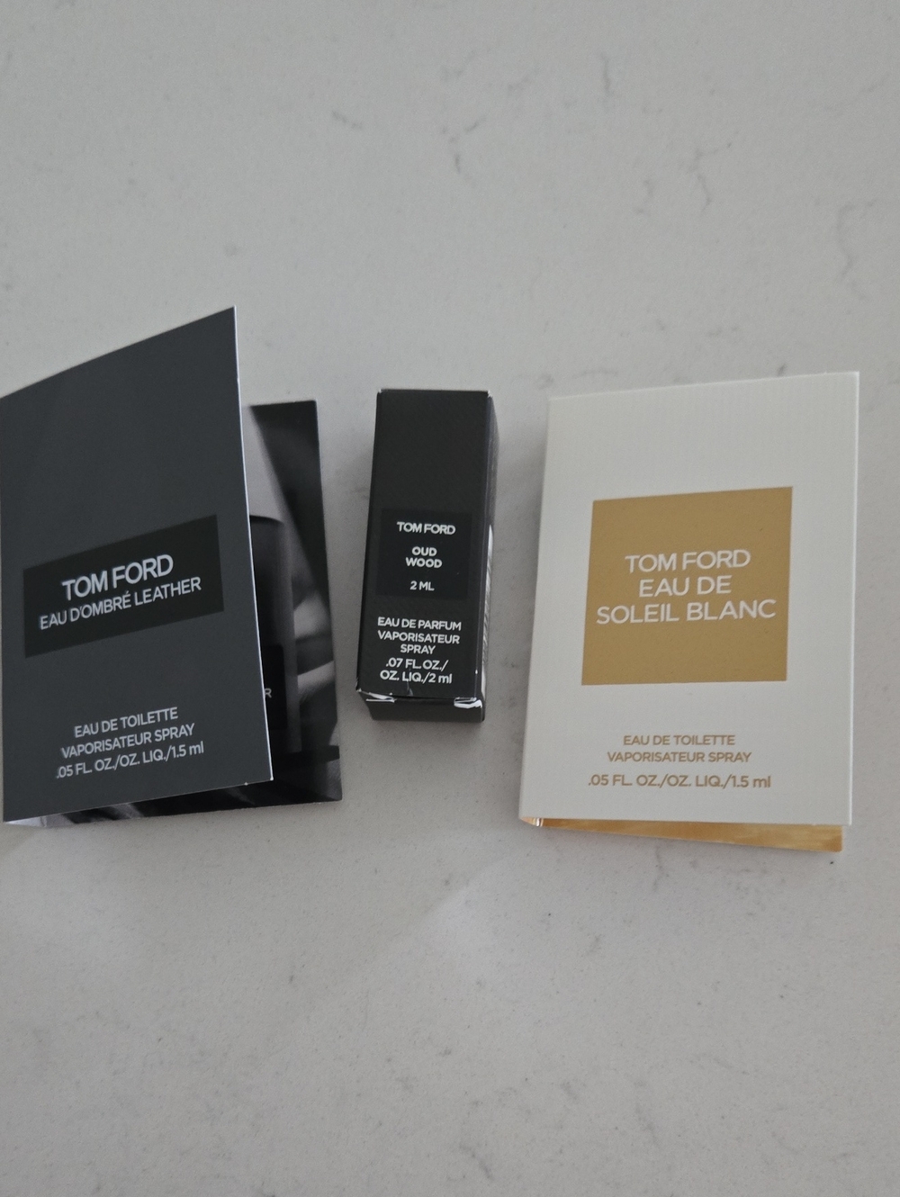 New Never Used TOM FORD Soleil Blanc Oud Wood Dombre Leather 2x Samples